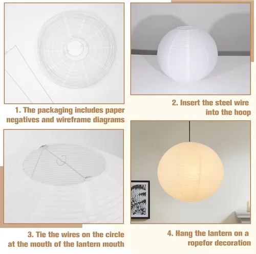 Miniatura 3 de Pantalla de lámpara de papel blanco, 12 x 12 pulgadas, pequeña linterna de papel chinos, pantalla de luz colgante, pantalla redonda para decoración