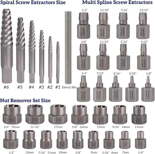 Miniatura 2 de Juego de 36 piezas extractores de tornillos y pernos, removedor de tuercas de orejetas multi-estriado 2 en 1, kit de herramientas de extracción