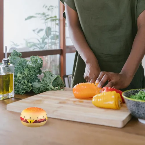 Miniatura 2 de Cabilock Temporizador mecánico de cocina, en forma de hamburguesa de 60 minutos, recordatorio de huevo giratorio de viento de cuenta regresiva