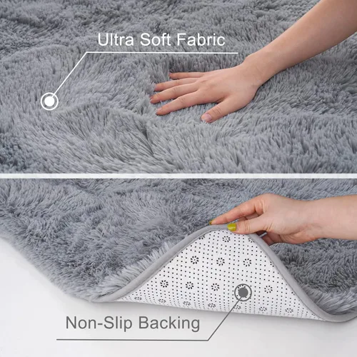 Miniatura 4 de Alfombras grises ultrasuaves para dormitorio de 5 x 8 pies, alfombras de área tipo shag esponjosas para sala de estar, alfombra peluda grande