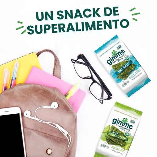 Miniatura 8 de Gimme Algas Marinas Orgánicas Premium Tostadas, Sal Marina, 20 Unidades, Keto, Vegano, Sin Gluten, Gran Fuente de Omega3 y Yodo, Aperitivo Saludable