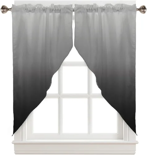 BEMIGO Cenefas con festón para ventanas, cortinas de ventana de cocina con bolsillo para cortinero de color degradado, cenefas de cortina de ventana