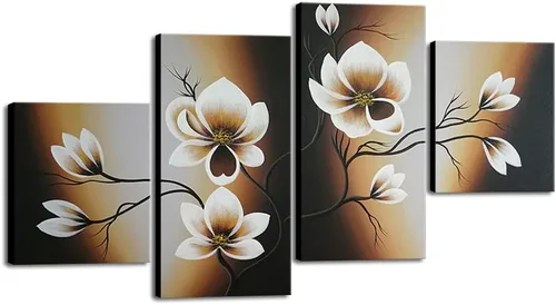 Wieco Art Pintura al óleo floral abstracta 100% pintada a mano sobre lienzo Día cálido flores amarillas florecen listas para colgar para sala de