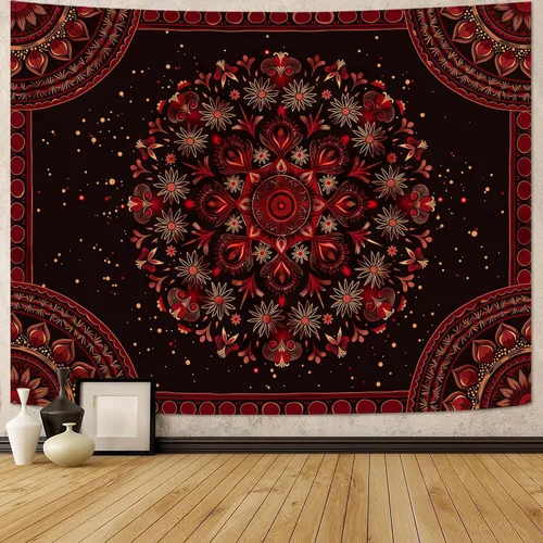 Miniatura 12 de Accnicc Tapiz bohemio con mandala floral para dormitorio, tapiz de pared con flores bohemias, pequeño, acuarela, azul, blanco, hippie, indio