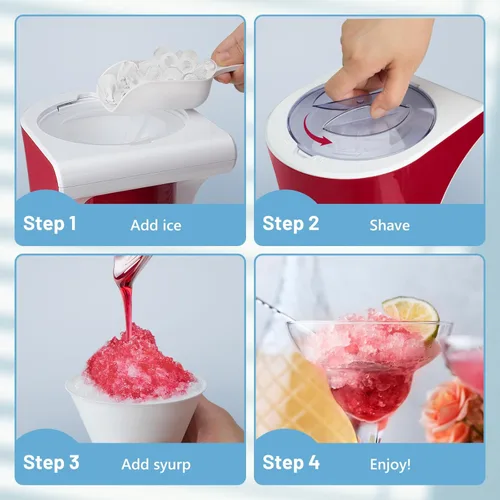 Miniatura 4 de Máquina de Conos de Nieve de Hielo Raspado con 3 Vasos de Plástico Reutilizables, Máquina de Granizados de Mesa para Conos de Nieve Caseros, Bolas