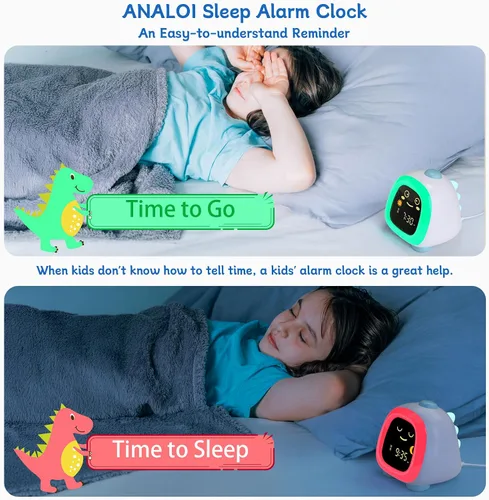 Miniatura 3 de Reloj despertador para niños, luz nocturna infantil con 3 niveles de brillo, 10 modos de color, luz nocturna, modo de repetición de alarma dual