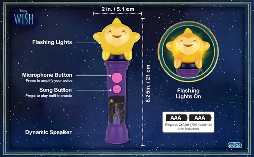 Miniatura 6 de eKids Disney Wish - Micrófono de juguete para niños, juguete musical con música integrada, micrófono para niños diseñado para edades de 3 años