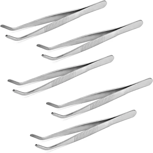 Miniatura 8 de Auniwaig Pinzas de acero inoxidable de 4.92 pulgadas de longitud con punta dentada curvada para reparación de manualidades, herramientas
