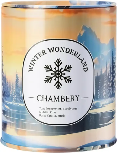 Vela CHAMBERY Winter Wonderland | Inspirada en las Montañas Rocosas en una lata Premium | Cera de soja con mecha de algodón sin plomo | Quema de 55