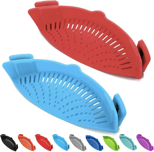 Miniatura 12 de 2 piezas de colador con clip, colador para ollas para pasta, carne, verduras y frutas, coladores de silicona - Se ajusta a todas las ollas y cuencos.