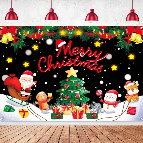 Miniatura 2 de Banner Telón de Fondo Feliz Navidad Suministros de Decoraciones de Fiesta Navideña de Santa Nieve Invernal Árbol de Navidad Fiesta Navideña Fondo