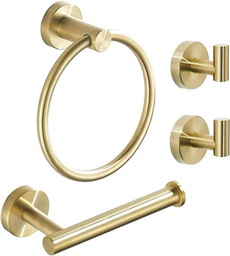 Miniatura 12 de Soporte para papel higiénico, anillo de toalla de baño dorado cepillado, soporte para toallas de mano, accesorios de baño, montaje en pared, acero