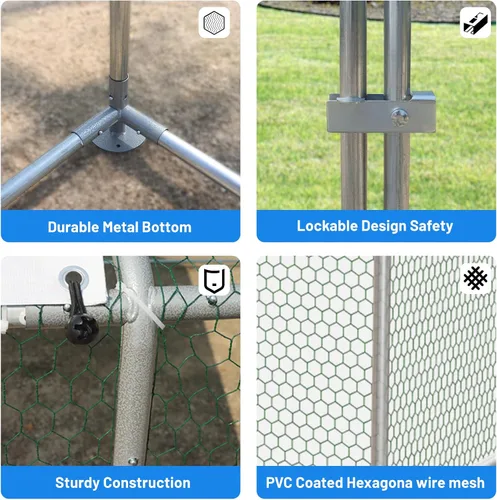 Miniatura 4 de NUGRIART Gallinero grande de metal, jaula de exterior con cubierta impermeable y anti-UV, jaula de aves de corral con techo abovedado para conejos