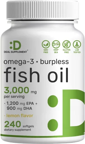 DEAL SUPPLEMENT Suplementos de Aceite de Pescado Omega 3, 3,000mg por Porción, 240 Cápsulas Blandas – EPA 1,200mg + DHA 900mg – Píldoras sin