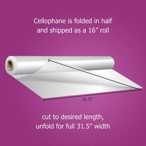 Rollo de celofán transparente de 31.5 pulgadas de ancho x 200 pies de largo, celofán grueso para cestas, regalos, flores y alimentos, plegado en