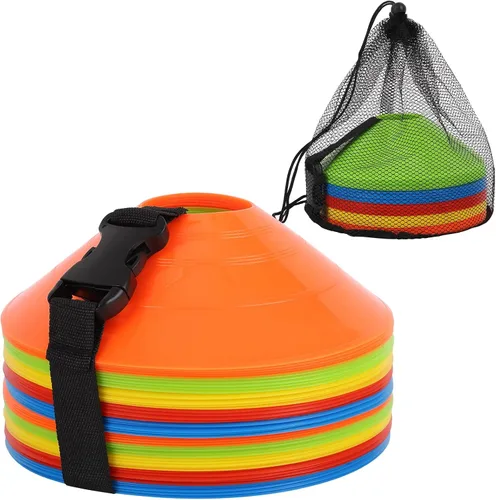 Paquete de 15/25/30/50 conos de fútbol con bolsa de malla y correa-conos de fútbol para entrenamiento deportivo, fútbol, baloncesto, ejercicios de
