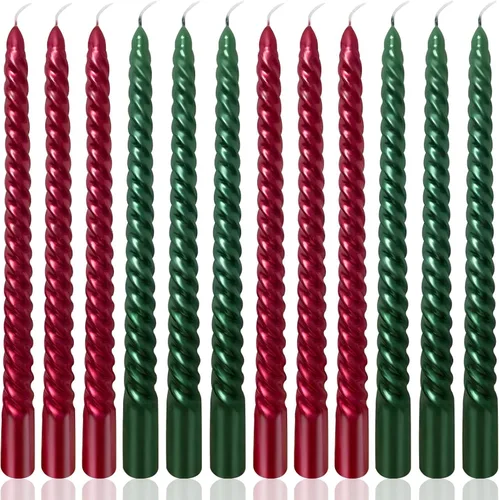 Miniatura 19 de Juego de velas cónicas en espiral de color blanco metálico de 10 pulgadas para decoración navideña, paquete de 12 velas trenzadas sin perfume, velas