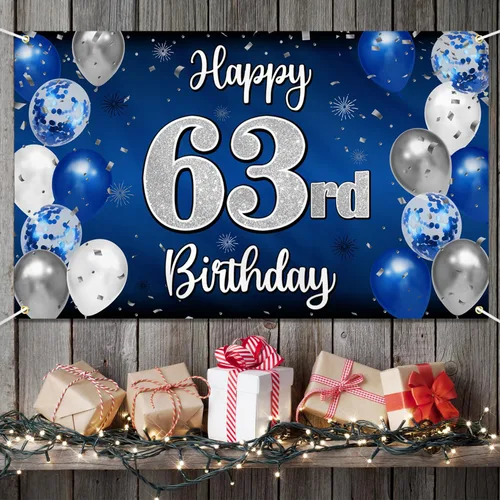 Miniatura 186 de Decoración de feliz cumpleaños 35, globo azul y plateado de 35 años, cartel grande de telón de fondo de cumpleaños, suministros para fiesta de 35th