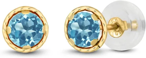Miniatura 76 de Gem Stone King Aretes redondos de oro amarillo de 14 quilates con piedra natal Redondos de 0.157 in Aretes de oro para mujeres y hombres
