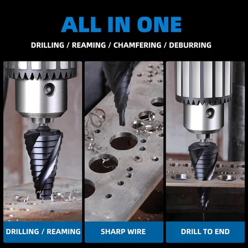 Miniatura 4 de GRENPRO Broca escalonada para juego de metal, broca de paso grande de 1/4" - 2-1/2", M35 HSS Impact Tough Step Brocas para metal, vástago de 1/2