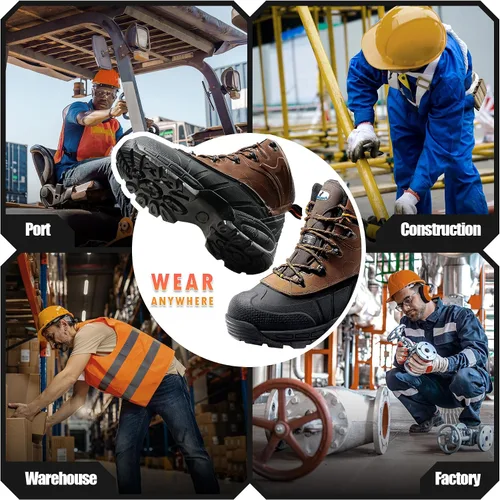 Miniatura 7 de Botas de Trabajo Impermeables con Puntera Compuesta Zapatos Antideslizantes de Cuero Botas de Construcción a Prueba de Perforaciones Zapatos