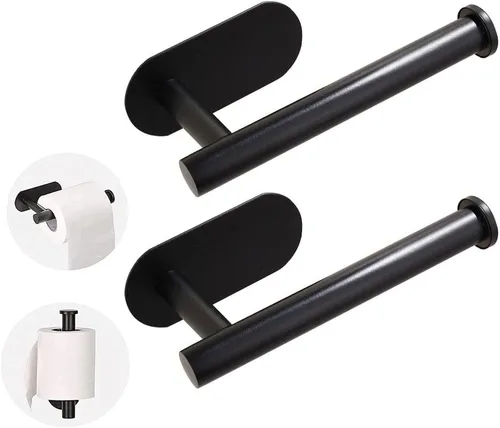 Miniatura 8 de Soporte de papel higiénico autoadhesivo, soporte de pared para baño y baño, sin perforaciones, SUS304 inoxidable, color negro mate
