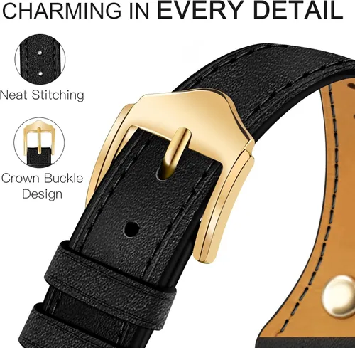 Miniatura 5 de JR.DM Correas de cuero delgadas compatibles con Apple Watch Band 1.496 in 1.575 in 1.614 in 1.654 in 1.732 in 1.772 in 1.811 in 1.929 in, correa
