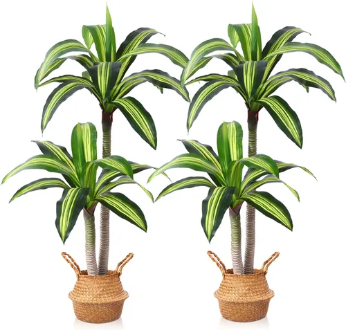 Miniatura 9 de Ferrgoal Plantas artificiales, árbol de Dracaena de 4 pies, plantas de imitación para interiores y exteriores, árbol falso con cesta tejida