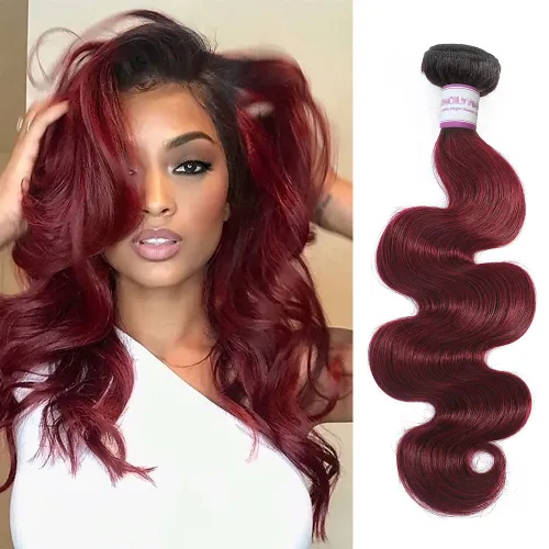 Miniatura 18 de 4 paquetes de cabello humano ondulado brasileño degradado borgoña T1B/99J, paquetes de cabello humano ondulado y húmedo para mujeres negras