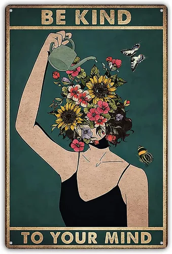 Fmcmly Letreros de lata vintage "Be Kind to Your Mind" Arte hippie boho póster Tierra Señora Regalo Motivación Regalos para mujeres Decoración de
