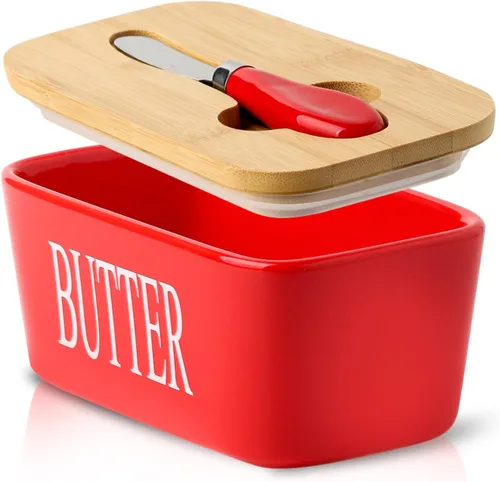 Miniatura 9 de Hasense Mantequillera con Tapa, Plato de Mantequilla de Cerámica con Cuchillo para Encimera, Recipiente Hermético Cubierto para Mantener Negro
