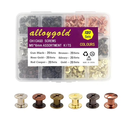 Miniatura 10 de 50 Juegos M5*6 Negro Pistola Kit de Tornillos Chicago Remaches de Cuero Tornillos Remaches Chicago Botones de Tornillos DIY Acabado de Cuero