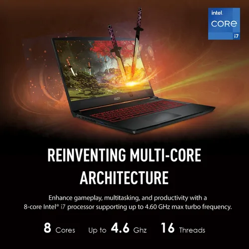 Miniatura 3 de MSI Katana GF66 15.6" 144Hz 3ms FHD Laptop para juegos Intel Core i7-11800H RTX 3060 16GB 512GB NVMe SSD Win11 (11UE-617)