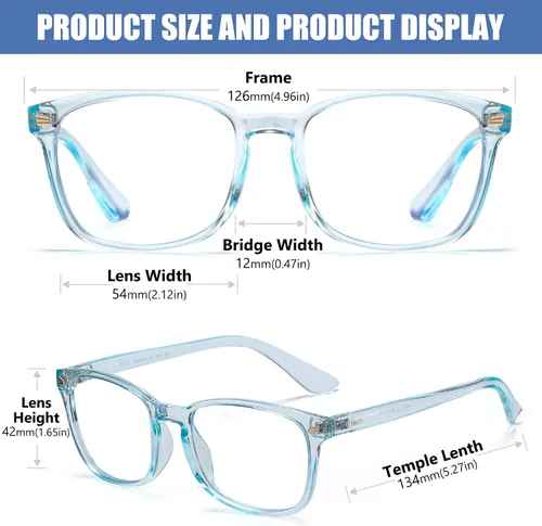 Miniatura 2 de DUCO K028 - Lentes de luz azul para niños y niñas, para juegos de computadora, antirrayos UV, para niños de 6 a 10 años Azul traslúcido