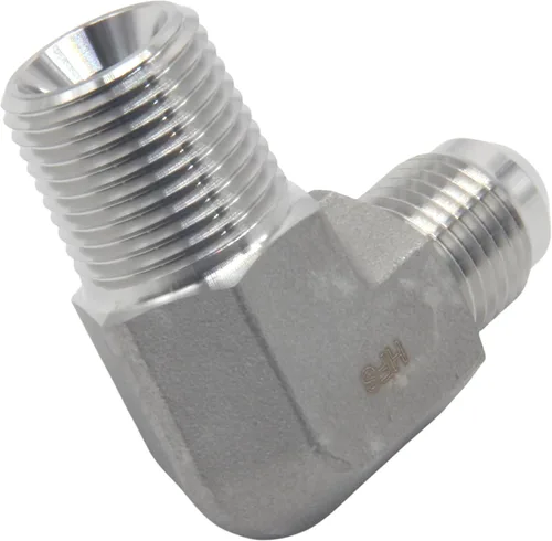 Miniatura 6 de HFS (R) 3/8" macho NPT a 3/8" macho JIC codo 90° Flare tubería de acero inoxidable 304 (3/8" MNPT x 3/8" MJIC)