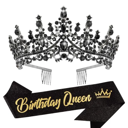 Miniatura 11 de VELSCRUN Coronas de Reina de Cumpleaños para Mujeres y Niñas, Corona de Princesa, Diadema de Cumpleaños, Fajas, Decoraciones para Fiestas, Regalo
