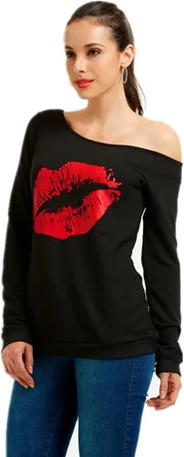 Miniatura 3 de Magicmk - Sudadera de hombro descubierto y mangas largas, con estampado de labios de mujer, en talla extragrande, para mujer