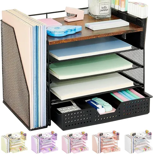 Miniatura 15 de OPNICE - Organizadores de escritorio y accesorios, para espacio de trabajo, suministros de oficina, organizador de archivos con 2 soportes para Negro