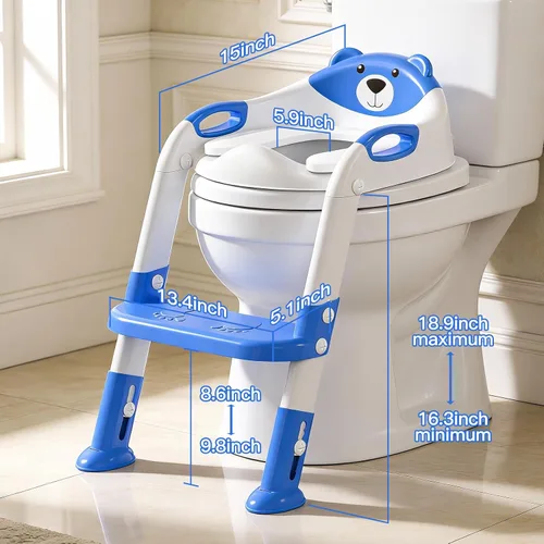 Miniatura 3 de SKYROKU - Asiento de inodoro mejorado para niños y niñas, para entrenamiento de baño, almohadilla antideslizante para protección contra 8838-azul