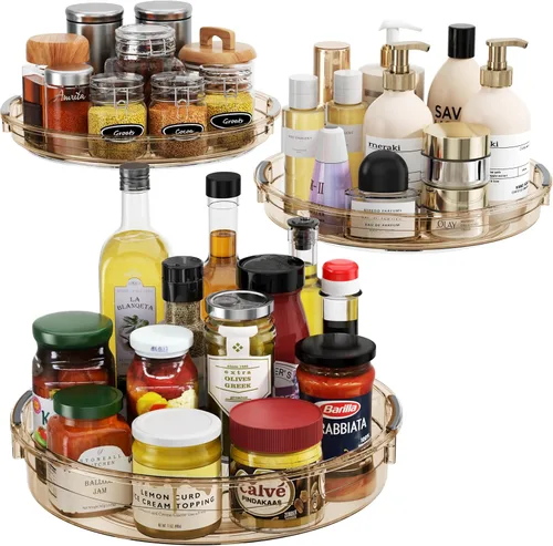 Miniatura 13 de LAMU Paquete de 2 Organizadores Giratorios Transparentes Lazy Susan para Gabinete, 10.6'' 9.25'' Organizador de Condimentos para Refrigerador