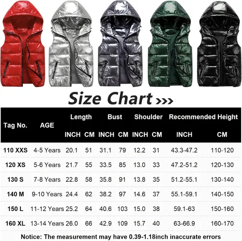 Miniatura 2 de Happy Cherry Boys Shiny Quilted Vest, Teens Hooded Vest Zipper Sleeveless Jacket