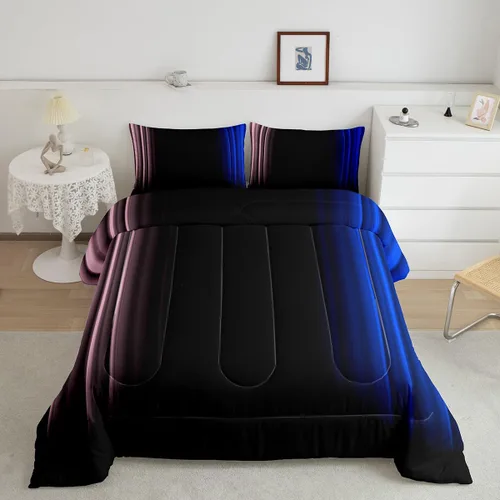 Miniatura 33 de Feelyou Juego de edredón geométrico degradado para adolescentes, tamaño individual, para niños y mujeres, azul, rojo y negro, juego de ropa de cama