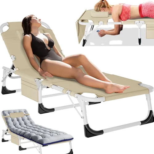 Miniatura 11 de MOPHOTO Silla de Descanso Plegable de 5 Posiciones, Catre Plegable, Silla de Descanso Portátil para Exteriores para Bronceado Solar, Perfecta