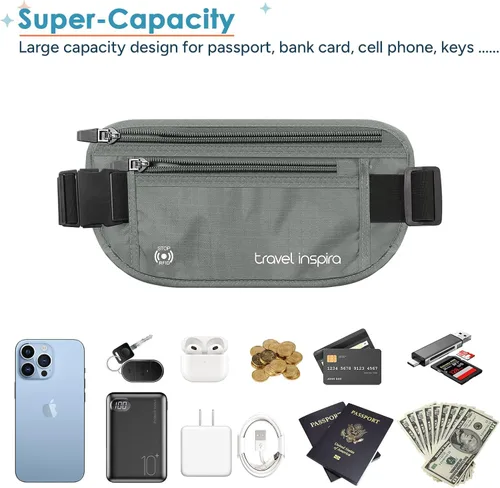 Miniatura 4 de travel inspira Cinturón de dinero de viaje, soporte delgado para pasaporte, bolsa de viaje con bloqueo RFID para proteger efectivo, tarjetas
