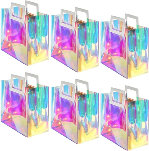 Miniatura 7 de VUOJUR Bolsa de regalo holográfica grande de 12.8 x 11.6 x 5.7 pulgadas, transparente, reutilizable, bolsa de regalo de cumpleaños para mujeres