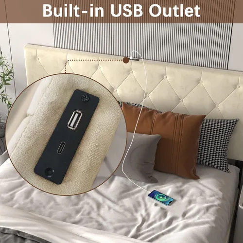 Miniatura 5 de NSdirect Base de cama tamaño Queen con cajón de almacenamiento, base de cama tapizada de terciopelo con 2 cajones de almacenamiento y estación
