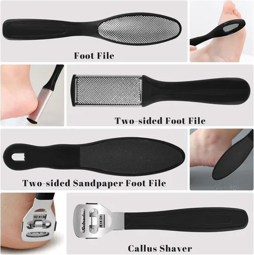 Miniatura 3 de Kit profesional de cuidado de pies, juego de pedicura de 30 piezas con lima de pies, afeitadora de callos, removedor de piel dura (negro)