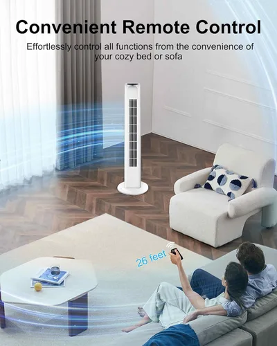 Miniatura 4 de Uthfy Ventilador de torre oscilante sin aspas con control remoto, refrigeración silenciosa, portátil, ventilador eléctrico de pie con 3 velocidades