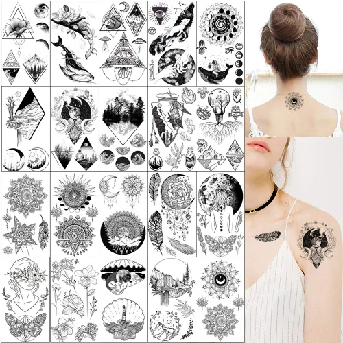 Miniatura 6 de GLARYYEARS Más de 150 tatuajes temporales negros pequeños, tatuajes de manos y rostros, para hombres y mujeres, diseño de serpiente, diseño
