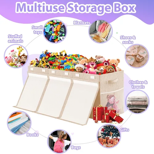 Miniatura 4 de Caja de almacenamiento de juguetes extra grande con divisor de tapa, cofre organizador de juguetes plegable resistente, contenedores cajas cestas